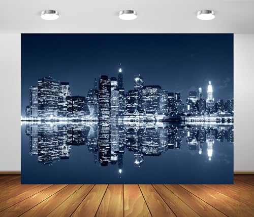 Telón BELECO 7x5ft Manhattan Ciudad Noche Fondo Fotográfico miniatura 4