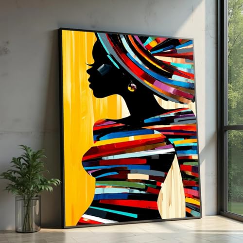 Tableau sur toile femme africaine silhouette colorée ethnique 40x60cm