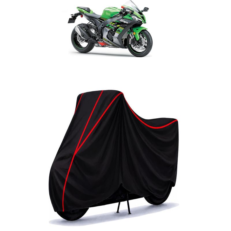 Image of Ninja ZX-10R Water Resistant Bike Cover for All Motorcycles & Rain | Heavy Duty Taffeta Fabric | UV Protection, Dustproof, Scratchproof | All Weather Two Wheeler Body Cover with Elastic Bottom