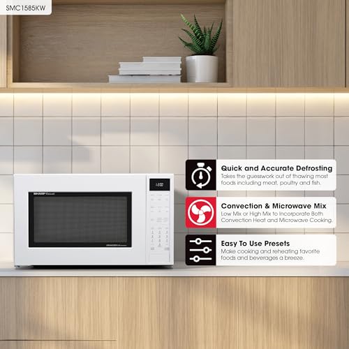 Image of SHARP SMC1585KW Convection Countertop Microwave Oven with Removeable 15.4 inch Carousel Turntable, 1.5 Cubic Feet, 900 Watt, Sensor Cooking, White | 1.5 Cubic Feet, 900 Watt, Removeable 15.4 inch Carousel Turntable, Sensor Cooking