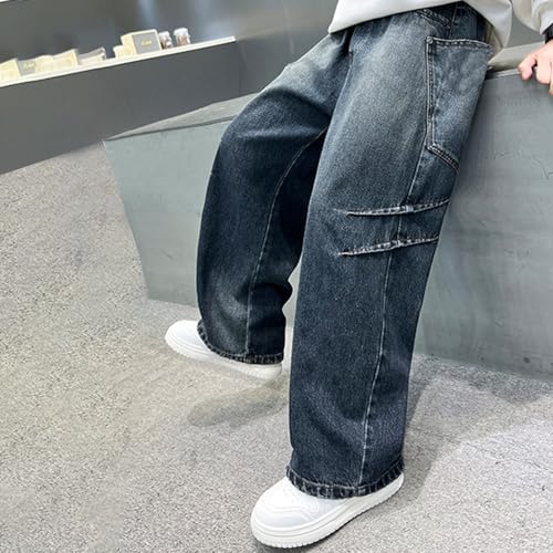 Boys Baggy Jeans Retro Cargo Wide Leg Denim Pants Kids Toddler Straight Elastic Waist Streetwear Jeans with Pockets4
