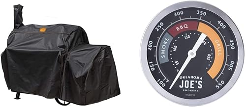 Oklahoma Joe's Highland - Funda para ahumador Offset, color negro y manómetro de temperatura Oklahoma Joe's 3695528R06, color plateado