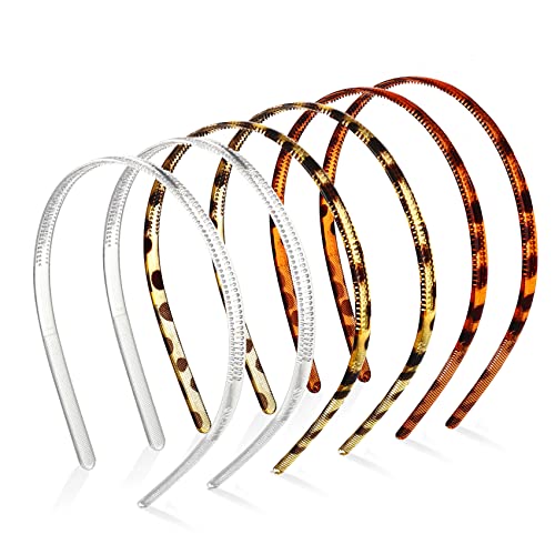 Olakin Bandeau Peigne De Dents [6 Pièces], Bandeaux Unis En Plastique, pour Fille Femmes, Le Maquillage, Lavage Du Visage (8mm, Transparent) Cover