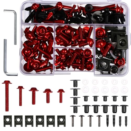 Tornillos para carenado de moto juego de 149 piezas de acero inoxidable rojo para parabrisas