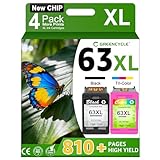 GREENCYCLE Hight Yield Ink Cartridge For HP 63XL F6U64A F6U63A Black and Tri-color Set - Black,2 Pack and Color,2 Pack