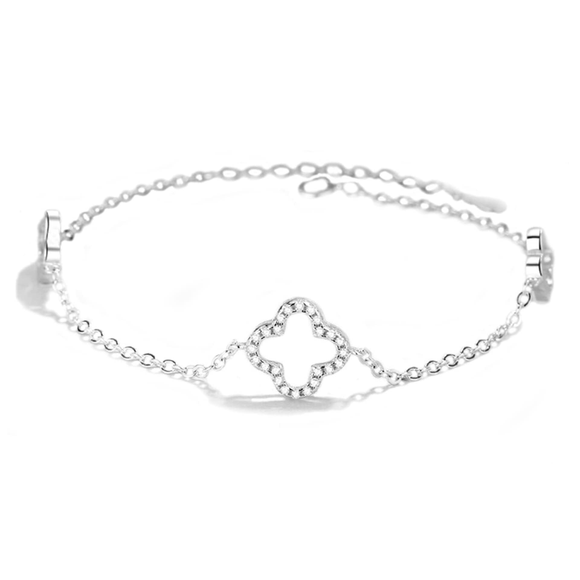 Frauen Mädchen Armband 925, einfache, Aber Elegante, glückliche Vier-Blatt-Klee-Armreifen, einstellbare Handverbindung, Kettenerweiterung