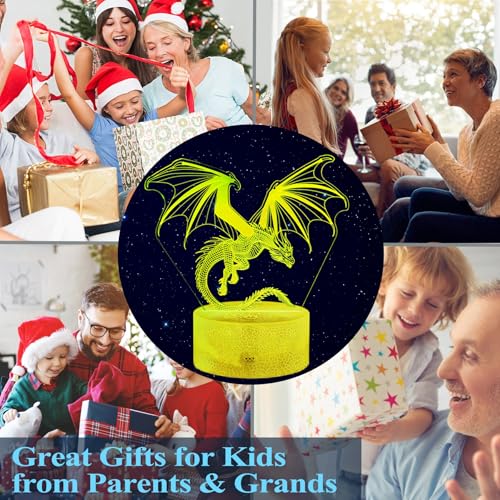 Image of Dragon Night Light, Dragon Gifts, 3D Illusion Lamp with 16 Colors Changing, Timer, 4 Flash Modes and Dimmable, Kids Boys Girls Room Decoration, Holiday Xmas Gifts