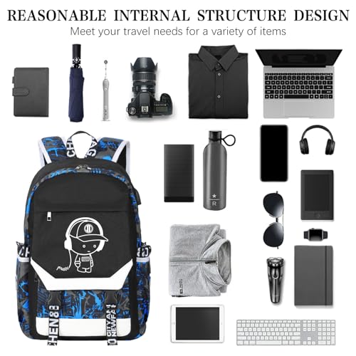 Anti Theft travel backpack Laptop Backpack Large Capacity Luminous Backpack Adjustable Shoulder Strap Backpack USB Anime Backpack Charging Port & Headphone Port Backpack Combination Lock Blue4