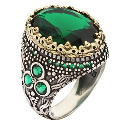 Multiple Emerald Stones Ring. Exclusive Design 925 Sterling Silver Men's Ring. Handmade Authentic Statement Ring with Gemstones for Men Size 13