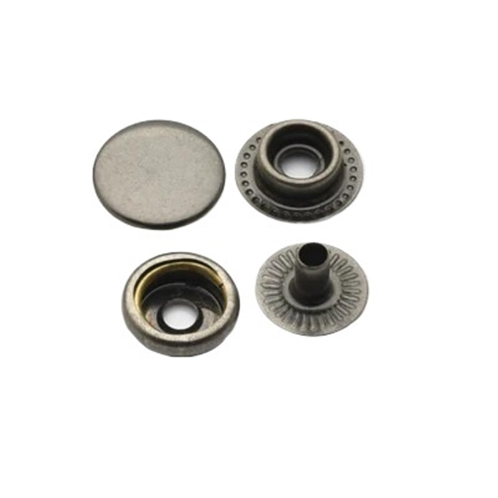 Xinglongs Black Nickel Snap Button Fastener Kit 100 Sets 10/12.5/15Mm Brass Snap Fasteners Four Part Button Ring Press Studs Silver Bronze Black
