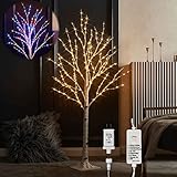 LITBLOOM Lighted Twig Birch Tree Plug in with 8 Functions 4FT 200 Warm White and Multi Color LED Lig