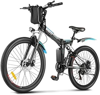 MYATU 26" Electric Bike, Foldable Mountain Bike, 36V 10.4Ah Battery, 250W Motor, Up to 38 Miles, Shimano 21 Speed, Front Suspension, Maximum Speed 25 km/h