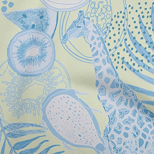 oneOone Cotton Jersey Mint Green Fabric Tropical Solid Furits Animals with Leaves Craft Projects Decor Fabric Printed By The Yard 58 Inch Wide