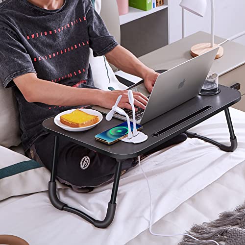 Lap Laptop Desk, Portable Tray Bed Desk, Laptop Bed Tray Table, 23.6 Inch Foldable Laptop Desk With Wireless Charging, 2 Usb Ports, Storage Drawer, Cup Holder, For Home Office School #TOP1