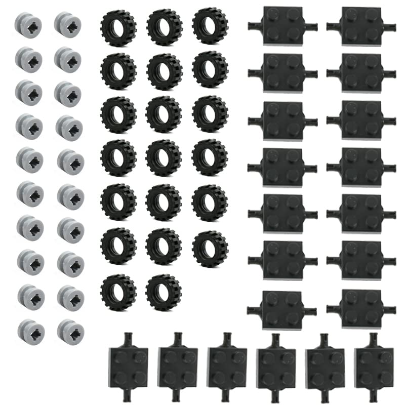 Técnica de Piezas de Repuesto, Ruedas de ingeniería, neumáticos y Eje Conjunto de Bloques de Montaje de Abrazadera Moc neumáticos de Coche Compatible con Piezas de Repuesto Technic (60 Piezas)