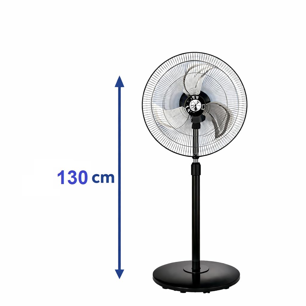 Ventilador de Pie Industrial OSO 80W Potente y Silencioso, 3 Velocidades, Altura Regulable 130 cm, Oscilante, Base Pesada Estable, 3 Aspas Resistentes, Ventilador para Hogar, Oficina, Taller y Terraza