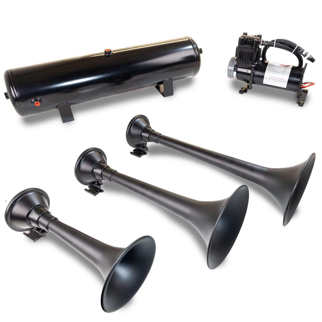 Kleinn Air Horns HK9-Slimline Problaster Ultimate Triple Train Horn Package -with Blackhorns, 3-Gal Tank and 150-PSI Heavy Duty Sealed Air System