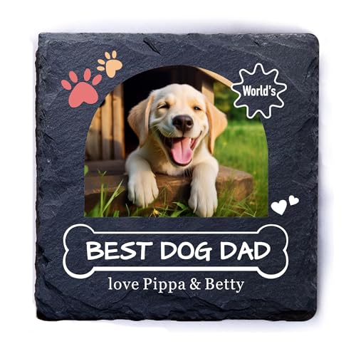 Personalised Coaster Custom Gift for Dad Daddy Stepdad Him Men Brithday Christmas Coaster Engraves Slate Coaster Best Dog Dad Ever (Design 6 with Photo)