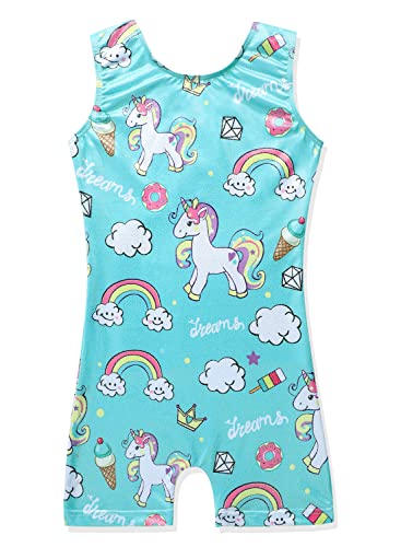 EQSJIU Little Kid, Girls Gymnastics Leotards With Shorts Aqua Unicorn Rainbow Cloud Ice Cream Lollipop Diamond Shiny Sparkle Leotard For Girls Gymnastics 4t 5t 4-5t Dance Class