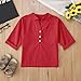 Teen Kids Girls Cotton Linen Shirts Roll Up Elbow-Length Sleeve Shirt V-Neck Button-Down Blouse for (Red, 13 Years)