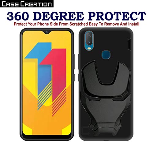 Image of COVERLY Official 3D Touch Feel Trending Avengers Logo Mask Soft Rugged Grip Silicone Iron Man Super Power Cartoon Movie Engraved Silicone Matte Back Cover for Vivo Y11 (2019) -HD Black Avenger