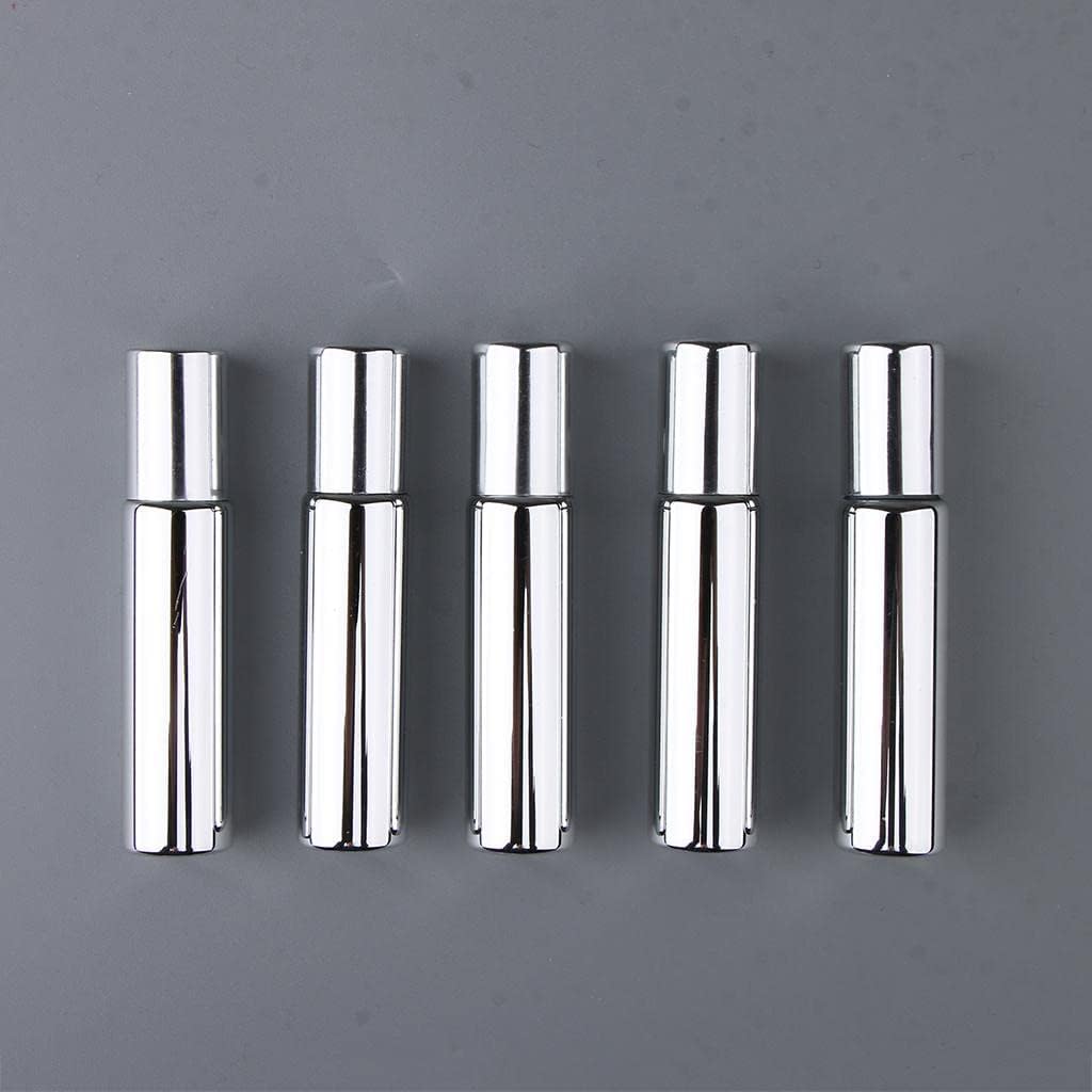 T.O.G. 5x 10mL Empty Roller Bottles w/Steel Ball for Essential Perfume Oils Silver