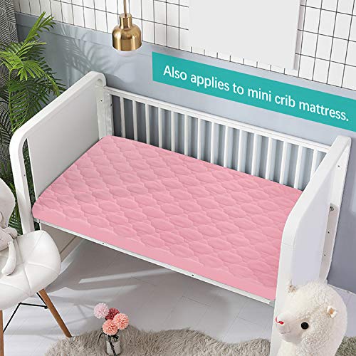Image of 2 Pack Pack and Play Mattress Protector Sheets Waterproof Playard Pad Cover | Noiseless Playpen /Playard Mattress Pad Compatible with Graco Pack n Play & Dream On Me & Pamo Babe, Gray & Pink, 39 inch x 27 inch