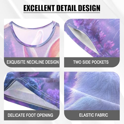 ALAZA Easter Rabbit Bunny Lavender Flower Pajamas Set Short Sleeve Cotton Sleepwear Summer Pjs 2 Piece 5-14Y4