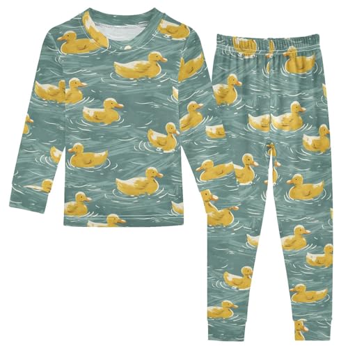 ALAZA Cute Yellow Duck Animal Water 2 Piece Pajama Set Long Sleeve Top and Pants Sleepwear Unisex