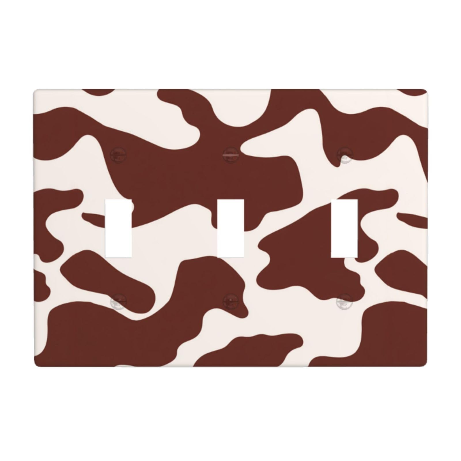 Cow Spots Print Brown and White Light Switch Covers 3 Gang Triple Toggle Wall Plate Switchplate Electrical Faceplate for Bathroom Kitchen Bedroom Decor