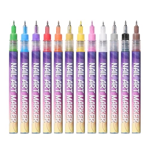 Bolígrafos Gel para Uñas – Marcadores Precisión Ńail art | Set 12 Colores | Plumas Gel Secado Rápido Antimanchas para Diseño Uñas DIY Manualidades Salón