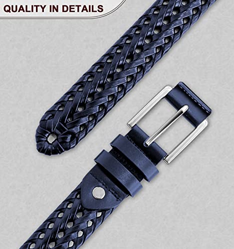 Image of BULLIANT Mens Leather Braided Woven Golf Belts Holeless 1 3 /8 inch-Gift Boxed