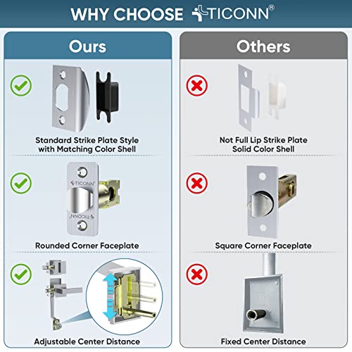 Image of TICONN Double Front Door Handle Set, Heavy Duty Square Door Lever and Single Cylinder Deadbolt Combo for Side by Side Entrance Exterior Doors (Satin Chrome)
