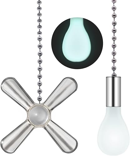 Miniatura 8 de Juego de cadena de ventilador de techo plateado, 2 unidades de extensión colgante fluorescente con cuentas fluorescentes de 0.118 in de diámetro,