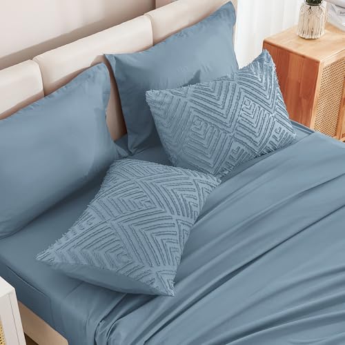 Image of Andency Oversized Queen Size Comforter Set with Sheets Grayish Blue - 7 Pieces Bed in a Bag Oversized Queen Boho Tufted Lightweight Bedding Sets with Comforter, Sheets, Pillowcases & Shams