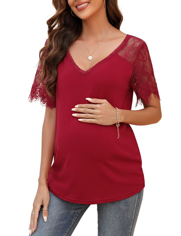 Clearlove Camiseta de maternidad para mujer, borgoña, XL