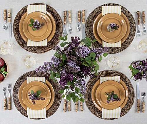 Image of Solino Home 100% Linen Napkins, 20 x 20 in, Yellow, Amalfi Stripe, Set of 4