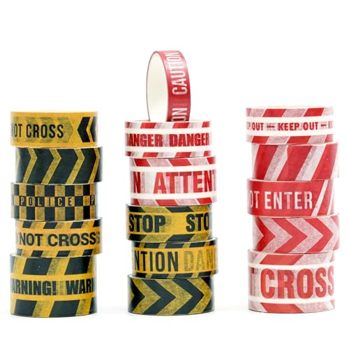 Songdao 16 Rollos Línea de precaución Washi Tape Set cinta adhesiva decorativa Washi Glitter Adhesivo de Cinta Decorativa para arte, manualidades, diario, cepilladora