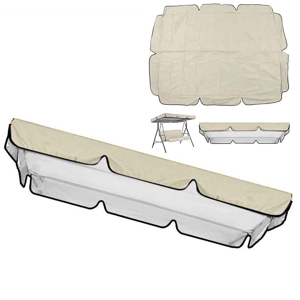 Swing Canopy Replacement Cover For Porch Swing Chair, 210D Waterproof Sun Shade Garden Hammock Top Cover 2/3 Seater Yard Park Patio Swings(Beige,82.6x57in-210x145cm)
