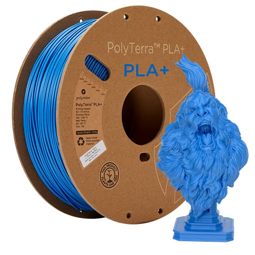 Polymaker 3D Printer PLA+ Filament 1.75mm (PLA Plus Blue Filament), 1kg Glossy PLA Filament 1.75 Cardboard Spool - PolyTerra Tough PLA + 3D Printer Filament Blue PLA Roll
