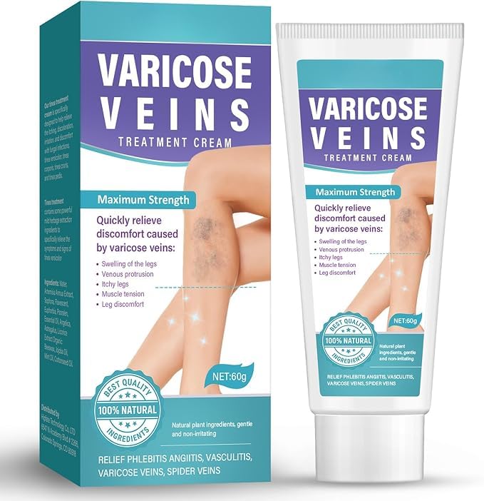 Varicose Veins Cream, Varicose Veins Treatment for Legs with Horse Chestnut, Soothing Leg Swelling Relief for Tired Heavy Legs, Natural Formula, 3.3 oz