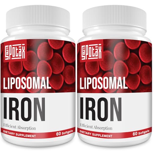 Liposomal Fe Iron Supplement for Women 65 mg Iron Supplement with Folic Acid & Vitamin B12 for Men Daily Blood & Energy Support for Adults Iron Deficiency 60 Softgels (2 Bottle)