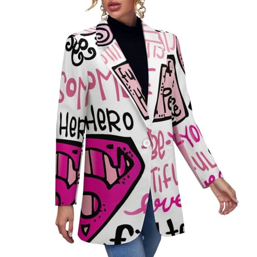 Pink Ribbon Flag Breast Cancer Awareness-1 Blazers for Women Fashion Business Casual Office,Elegant Jacket Coat with Pockets