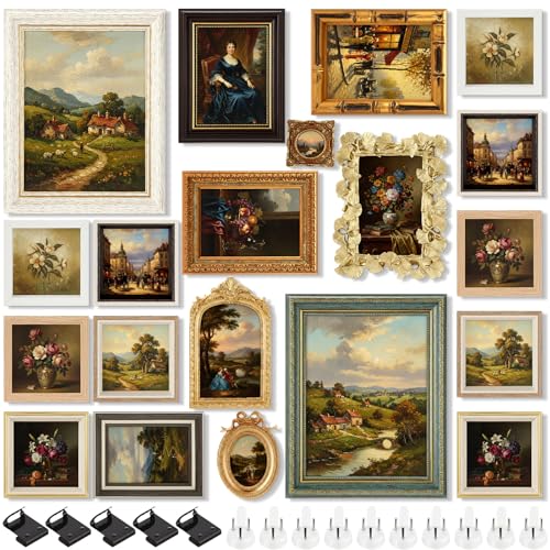 Kathfly 20 Pack Vintage Picture Frames for Wall Tabletop Display Ornate French Country Frames Vintage Farmhouse Decor Antique Wall Frame Set for Gallery Bedroom Living Room Decor (Simple Style)