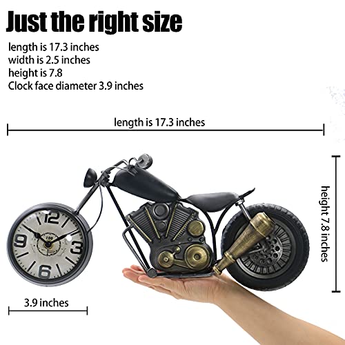 Vintage Desk Clock Tabletop Clock Motorcycle Gifts For Men Rustic Farmhouse Decor Gifts For Dad Him Boyfriend Battery Operated No Ticking Antique For Mantle Shelf Decorations Living Room Office Black #TOP4