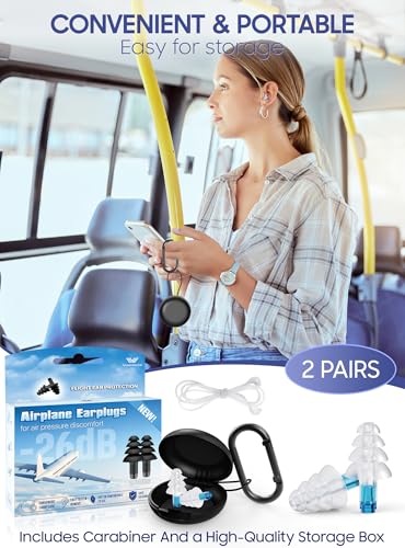 Image of Ear Plugs for Airplane Pressure Relief, 2 Pairs Adults Soft Silicone Reusable Airplane Earplugs 26dB, with Silicone Connector Cord, Travel Essentials for Flying, Ear Protection Earplugs for Plane