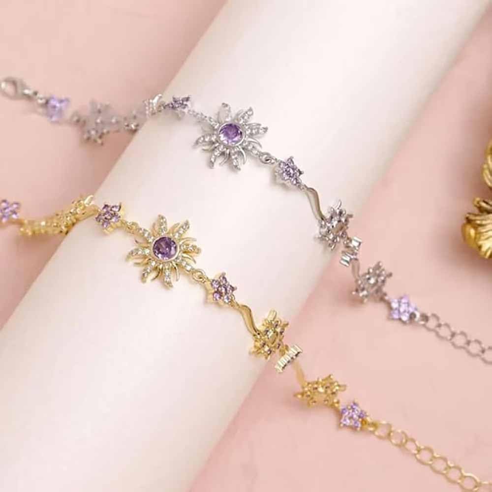 Bracciali, Principessa Girasole, Gioielli Floreali Eleganti Regolabili con zirconi Viola for Il Compleanno delle Donne(E)
