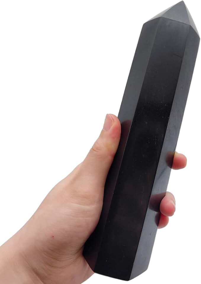Large Black Tourmaline Crystal Point Wand - 1-1.5 lb Hexagonal Quartz Tower for Grounding Energy, Chakra Meditation & Home Decor | Raw Protection Stone
