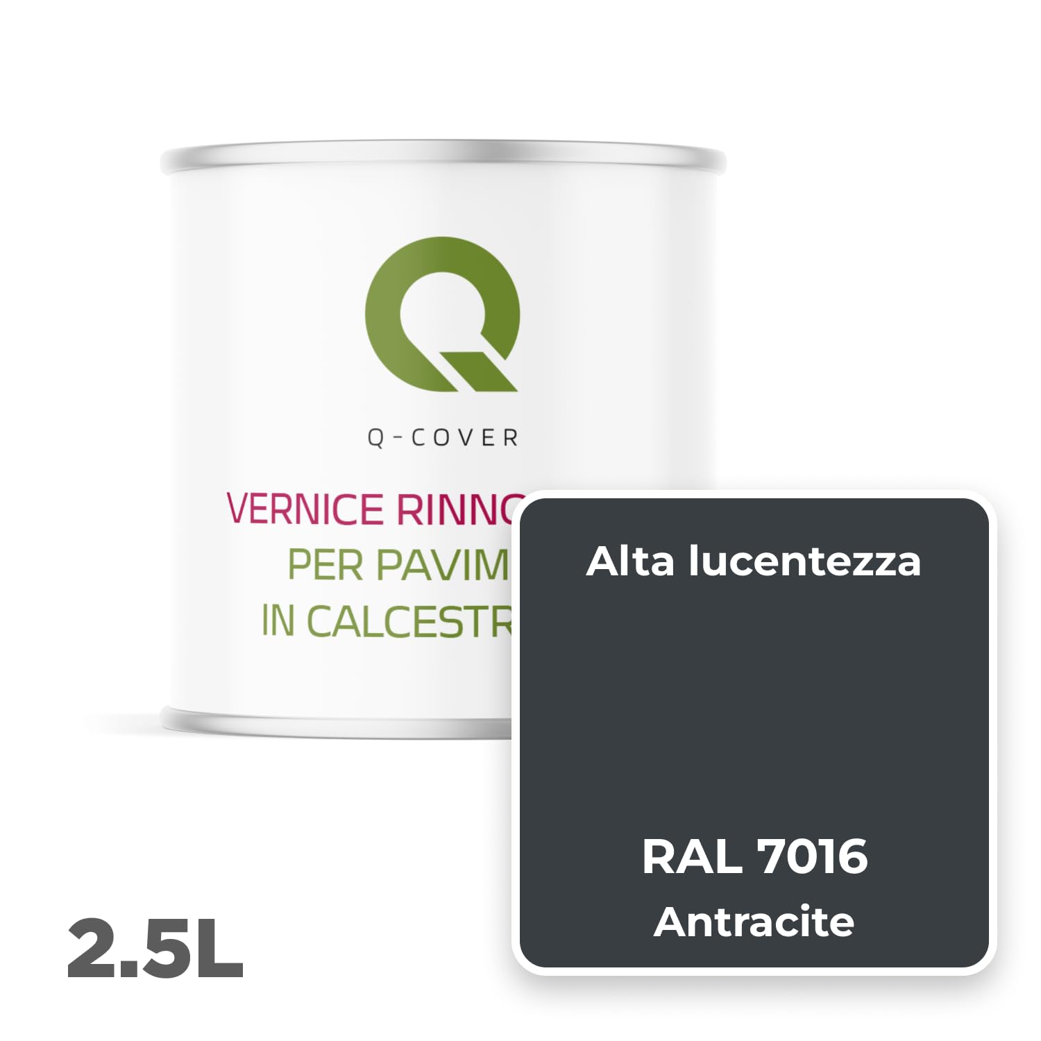 Vernice di ristrutturazione per pavimenti 2,5 L Lucido - Anthrazitgrau RAL 7016 - Smalto per rinnovare pavimenti e scale in calcestruzzo, resistente all'abrasione, a base d'acqua, per interni