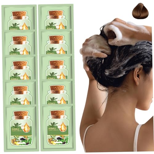 10 piezas de tinte para el cabello natural con herramientas, 30 ml Safe Natural Botanical Botanical Bubble Hair Tinky Champú con extractos de plantas para mujeres niñas, castaño marrón